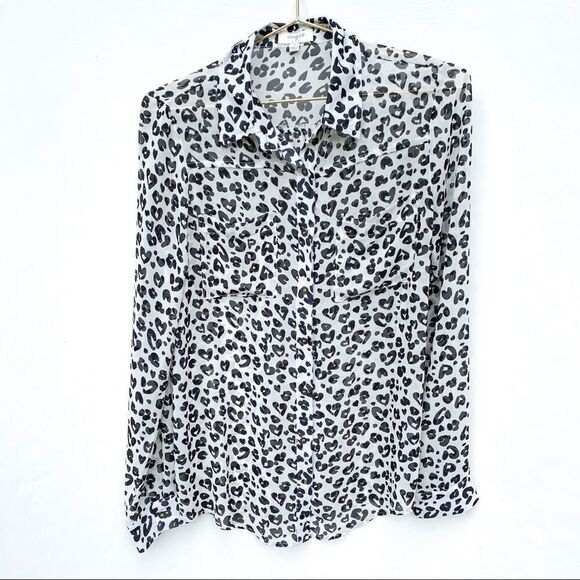 Umgee Black White Leopard Long Sleeve Button Up - Picture 1 of 10